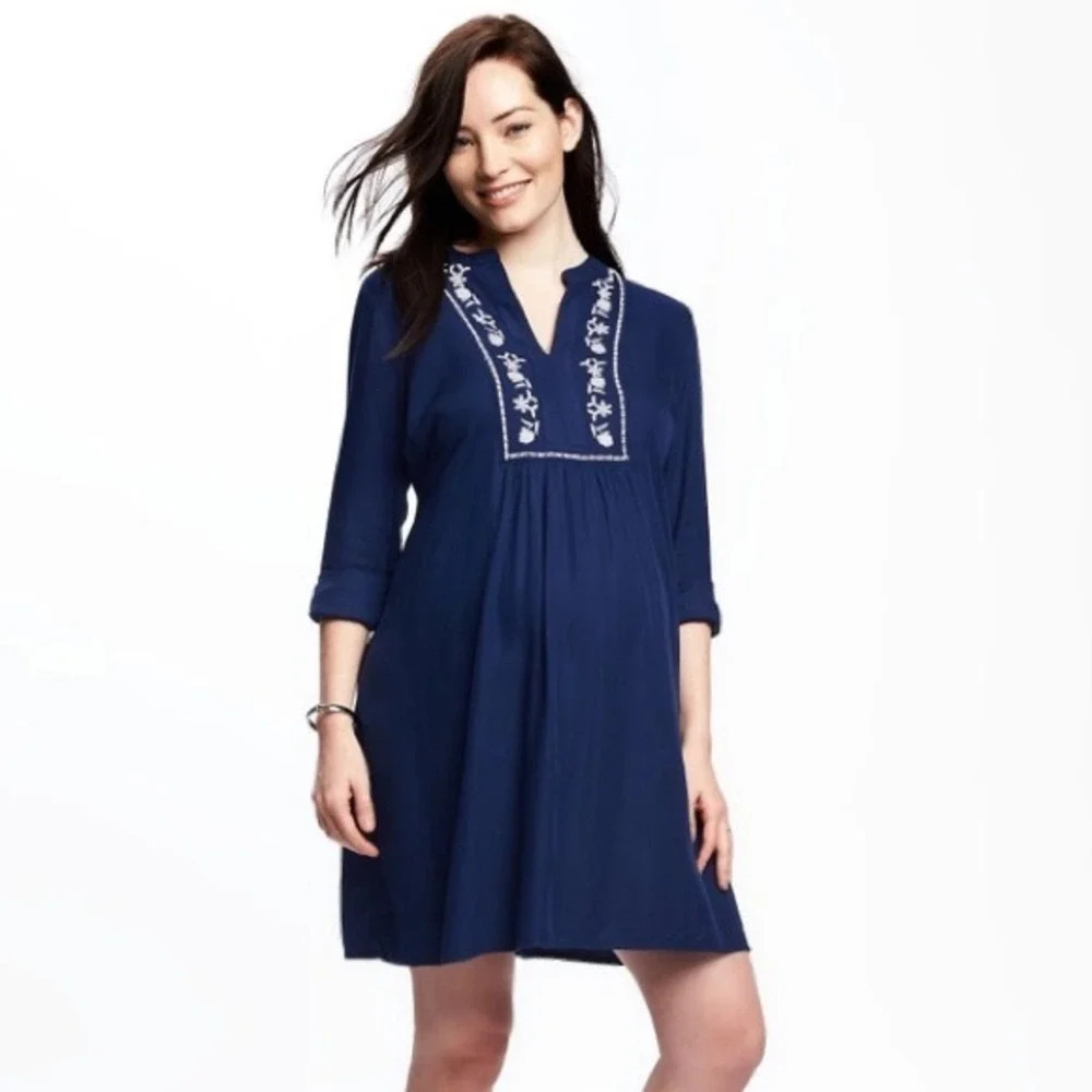 OLD NAVY Blue Embroidered Maternity Dress Small‎